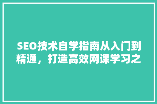 SEO技术自学指南从入门到精通，打造高效网课学习之路