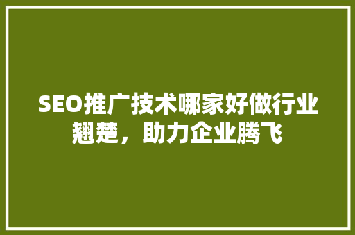 SEO推广技术哪家好做行业翘楚，助力企业腾飞