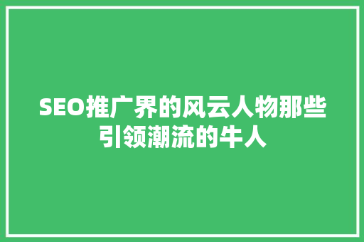 SEO推广界的风云人物那些引领潮流的牛人