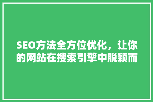 SEO方法全方位优化，让你的网站在搜索引擎中脱颖而出