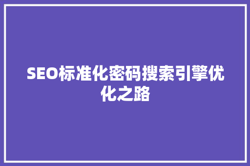 SEO标准化密码搜索引擎优化之路