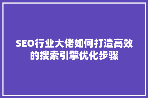 SEO行业大佬如何打造高效的搜索引擎优化步骤