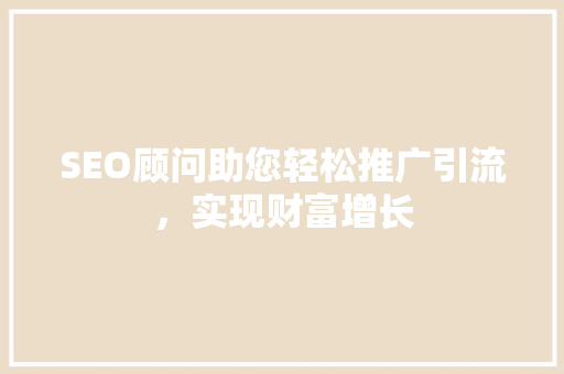 SEO顾问助您轻松推广引流，实现财富增长