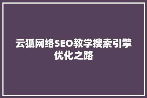 云狐网络SEO教学搜索引擎优化之路