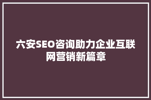 六安SEO咨询助力企业互联网营销新篇章