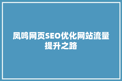 凤鸣网页SEO优化网站流量提升之路