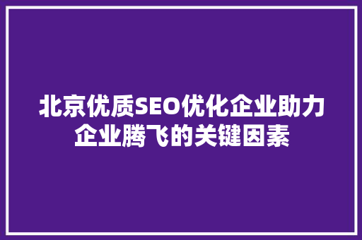 北京优质SEO优化企业助力企业腾飞的关键因素