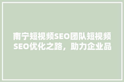 南宁短视频SEO团队短视频SEO优化之路，助力企业品牌腾飞