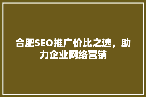 合肥SEO推广价比之选，助力企业网络营销  第1张