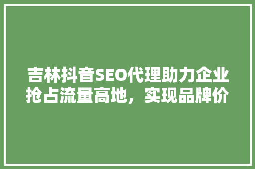 吉林抖音SEO代理助力企业抢占流量高地，实现品牌价值最大化