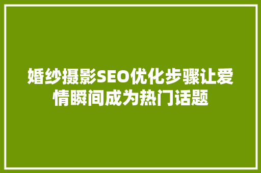 婚纱摄影SEO优化步骤让爱情瞬间成为热门话题