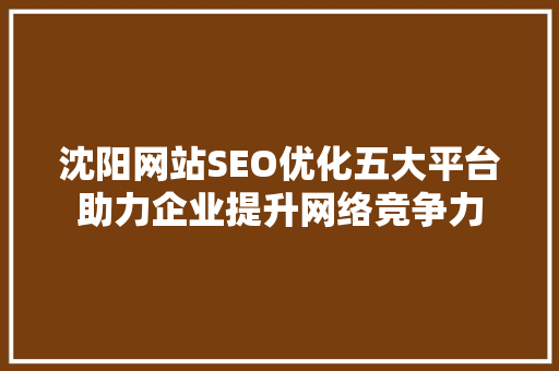 沈阳网站SEO优化五大平台助力企业提升网络竞争力