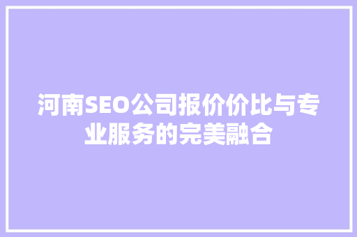 河南SEO公司报价价比与专业服务的完美融合