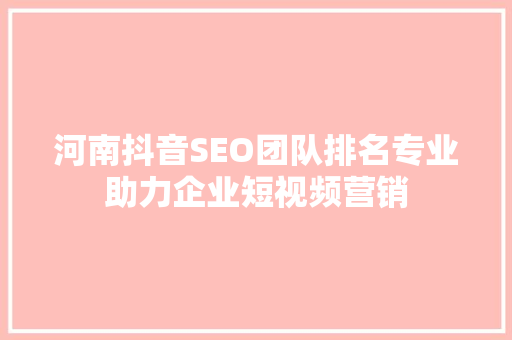 河南抖音SEO团队排名专业助力企业短视频营销