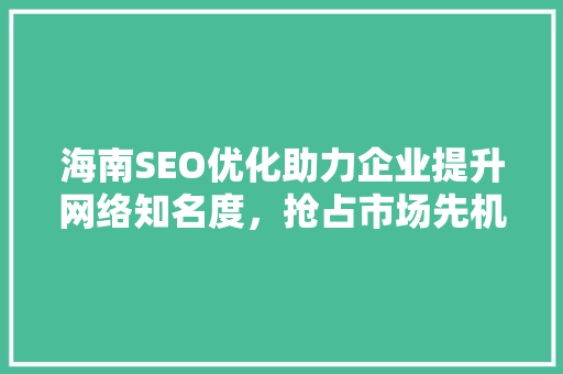 海南SEO优化助力企业提升网络知名度，抢占市场先机