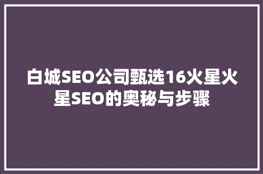 白城SEO公司甄选16火星火星SEO的奥秘与步骤