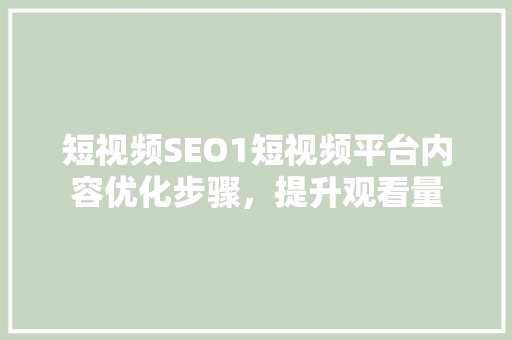 短视频SEO1短视频平台内容优化步骤，提升观看量