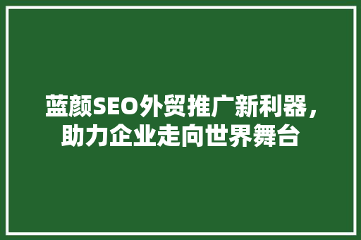 蓝颜SEO外贸推广新利器，助力企业走向世界舞台