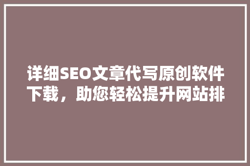 详细SEO文章代写原创软件下载，助您轻松提升网站排名