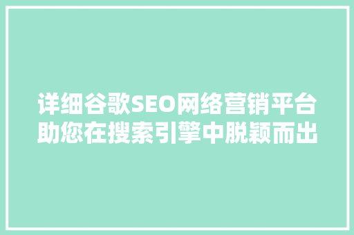 详细谷歌SEO网络营销平台助您在搜索引擎中脱颖而出