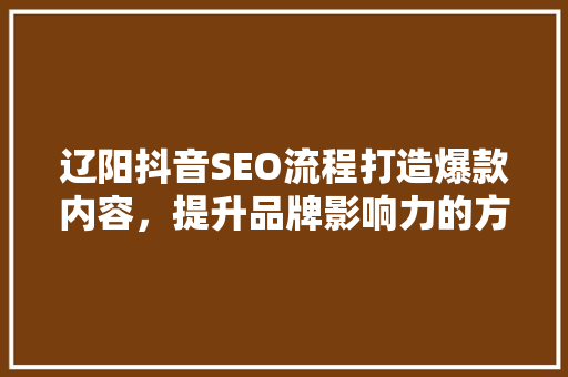 辽阳抖音SEO流程打造爆款内容，提升品牌影响力的方法
