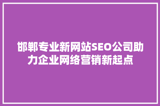 邯郸专业新网站SEO公司助力企业网络营销新起点