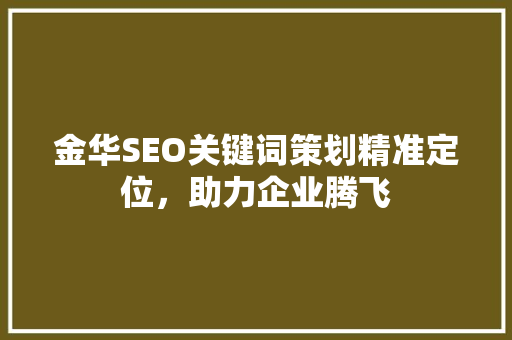 金华SEO关键词策划精准定位，助力企业腾飞