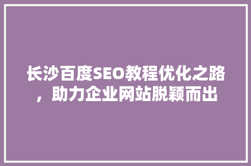 长沙百度SEO教程优化之路，助力企业网站脱颖而出