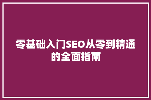 零基础入门SEO从零到精通的全面指南