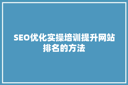 SEO优化实操培训提升网站排名的方法