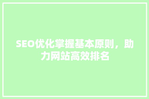 SEO优化掌握基本原则，助力网站高效排名
