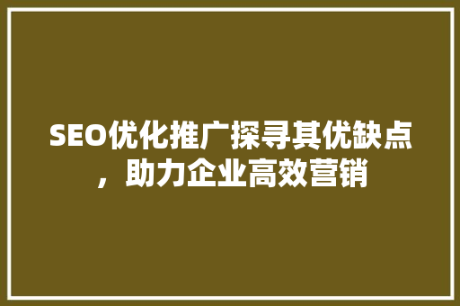 SEO优化推广探寻其优缺点，助力企业高效营销