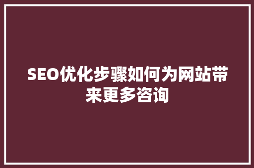 SEO优化步骤如何为网站带来更多咨询