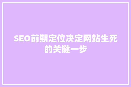 SEO前期定位决定网站生死的关键一步