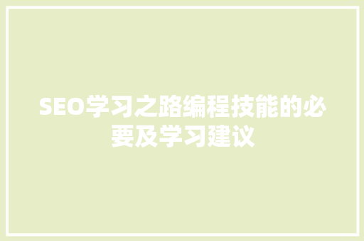 SEO学习之路编程技能的必要及学习建议
