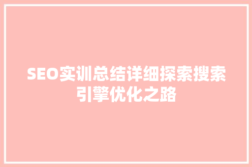 SEO实训总结详细探索搜索引擎优化之路