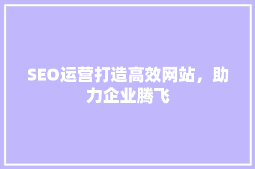 SEO运营打造高效网站，助力企业腾飞