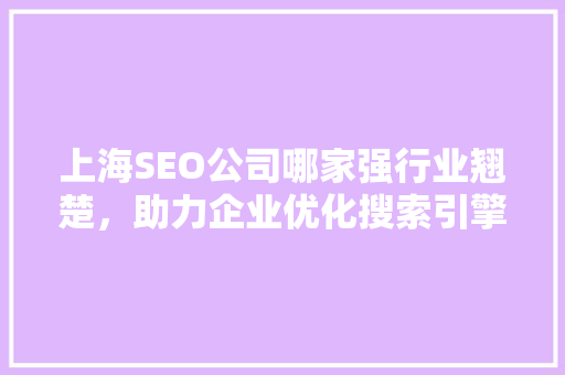 上海SEO公司哪家强行业翘楚，助力企业优化搜索引擎排名