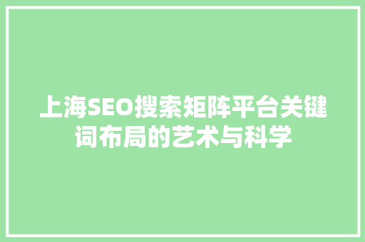 上海SEO搜索矩阵平台关键词布局的艺术与科学