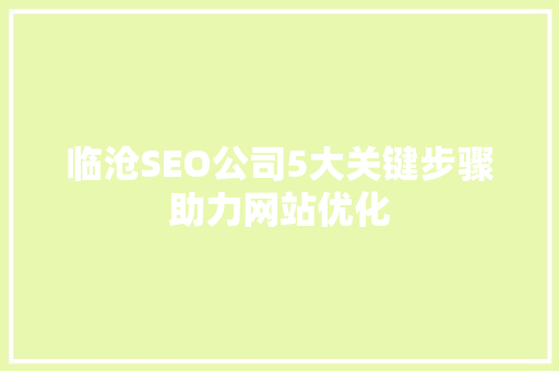 临沧SEO公司5大关键步骤助力网站优化