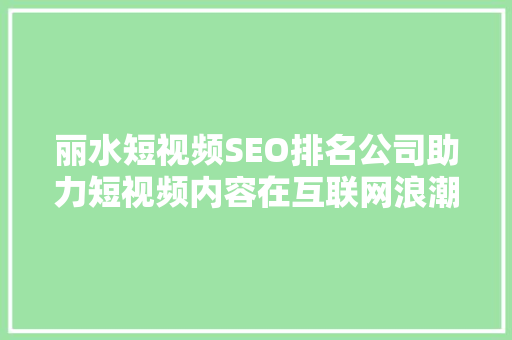 丽水短视频SEO排名公司助力短视频内容在互联网浪潮中脱颖而出