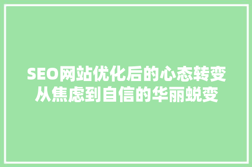 SEO网站优化后的心态转变从焦虑到自信的华丽蜕变