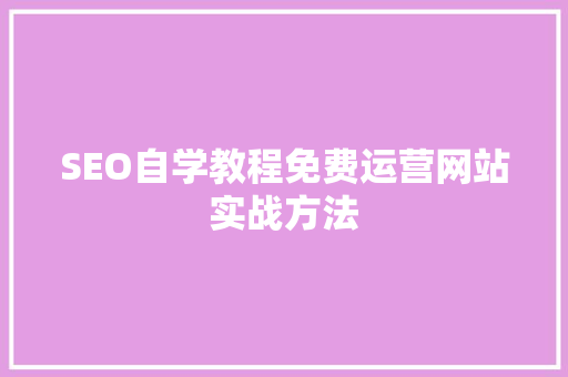 SEO自学教程免费运营网站实战方法