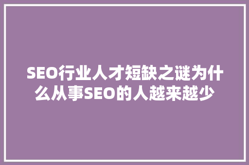 SEO行业人才短缺之谜为什么从事SEO的人越来越少
