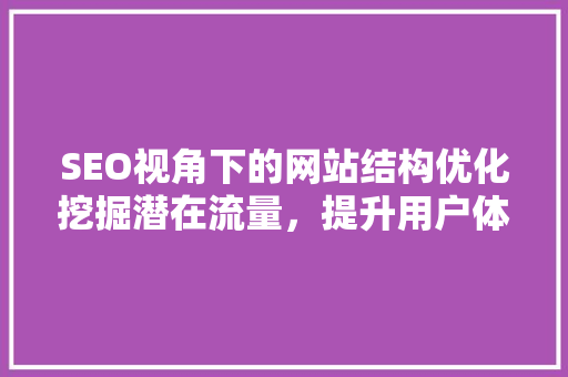 SEO视角下的网站结构优化挖掘潜在流量，提升用户体验