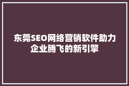 东莞SEO网络营销软件助力企业腾飞的新引擎