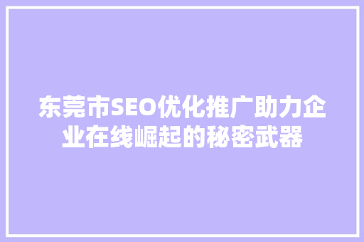 东莞市SEO优化推广助力企业在线崛起的秘密武器