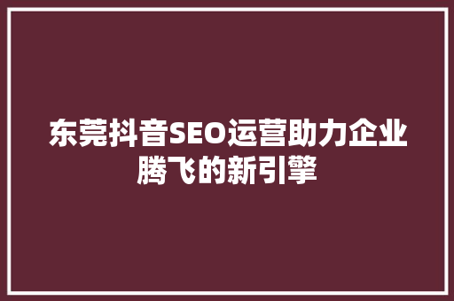 东莞抖音SEO运营助力企业腾飞的新引擎