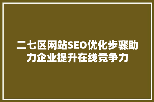 二七区网站SEO优化步骤助力企业提升在线竞争力