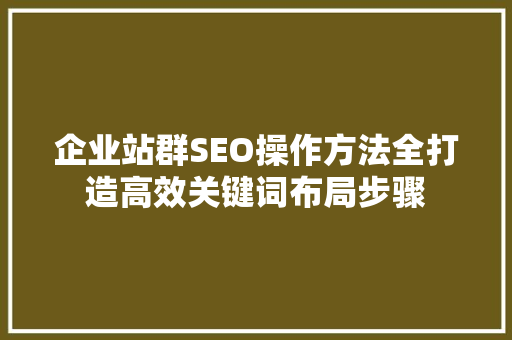 企业站群SEO操作方法全打造高效关键词布局步骤